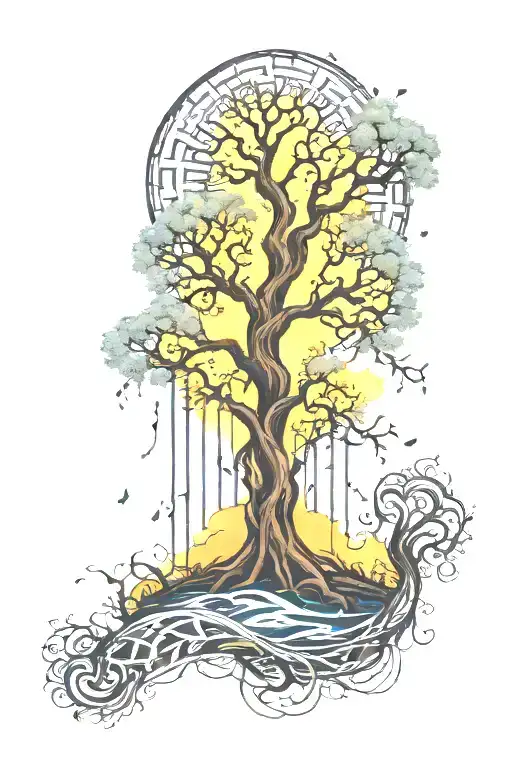 tree of life dna waterfall flowing tattoo design idea