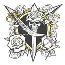 dagger with white rose and a fireball behind it  tattoo design idea