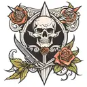 dagger with white rose and a fireball behind it  tattoo design idea