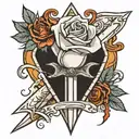 dagger with white rose and a fireball behind it  tattoo design idea