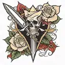 dagger with white rose and a fireball behind it  tattoo design idea