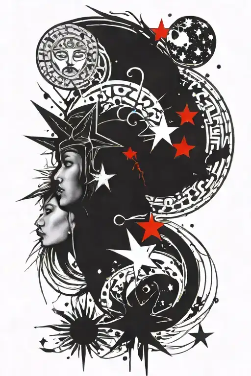 sun moon and star to represent a mom son and daughter  tattoo design idea