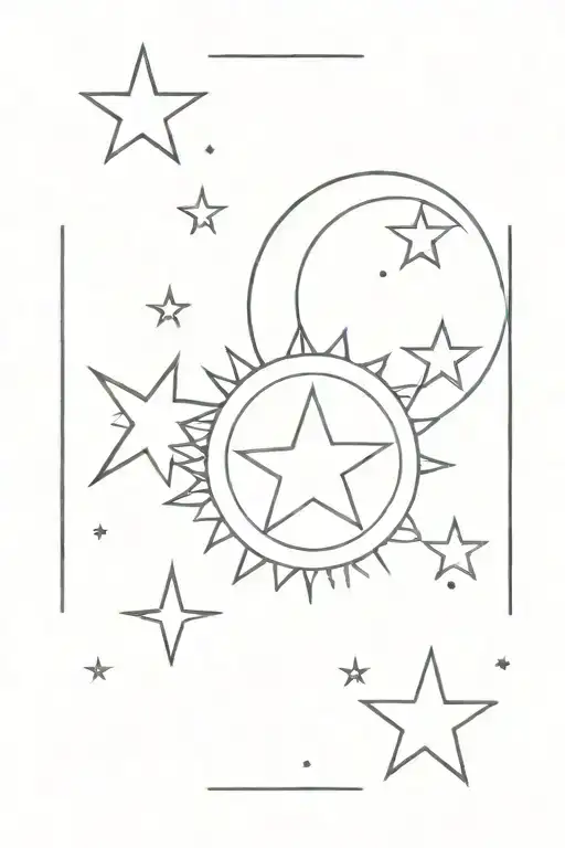 sun moon and star to represent a mom son and daughter  tattoo design idea