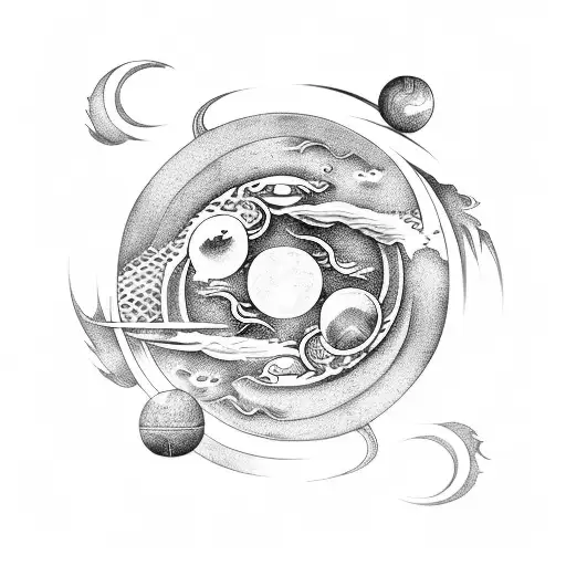 Yin Yang in orbit of the Dragon eyes tattoo design idea
