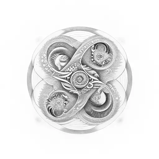 Yin Yang in orbit of the Dragon eyes tattoo design idea