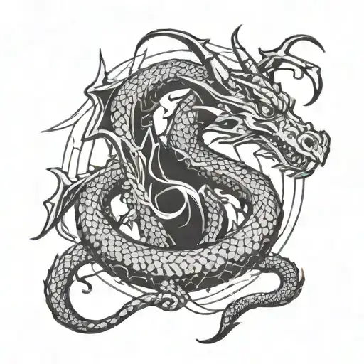 dragon with cancer survivor ribbon wrapped tattoo design idea