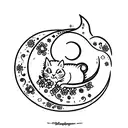 a cat sleeping in flowers with a crescent moon and stars tattoo design idea