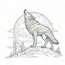 A wolf howling at a full moon with a raven perched on its shoulder, inspired by the client's love for nature and animals tattoo design idea