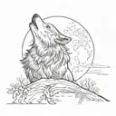 A wolf howling at a full moon with a raven perched on its shoulder, inspired by the client's love for nature and animals tattoo design idea