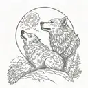 A wolf howling at a full moon with a raven perched on its shoulder, inspired by the client's love for nature and animals tattoo design idea