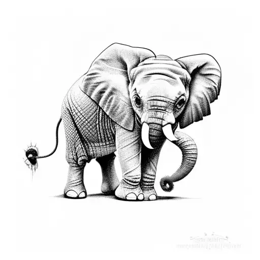 An adorable baby elephant playing a tiny guitar tattoo design idea