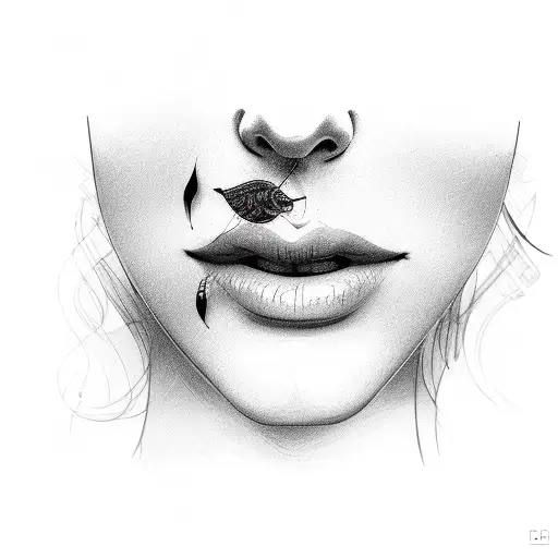 women with finger on lip  tattoo design idea
