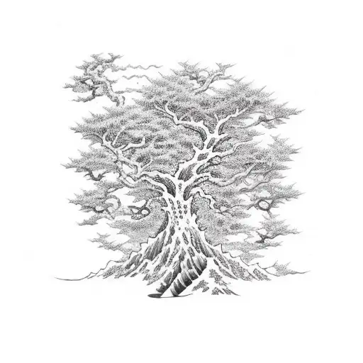  tree in hell and heaven tattoo design idea
