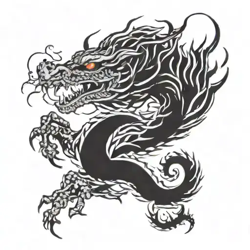 demon dragon breathing fire tattoo design idea