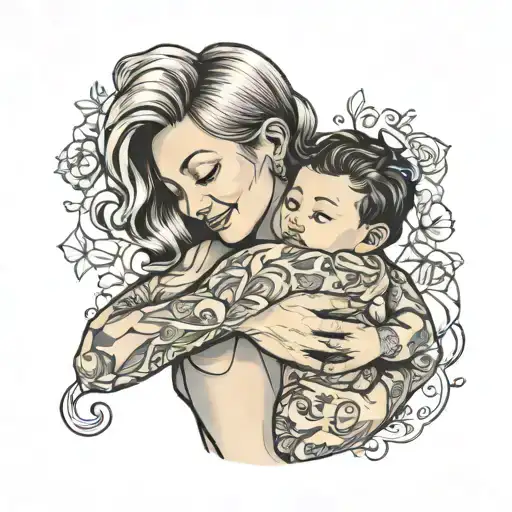 mom hugging tattoo design idea