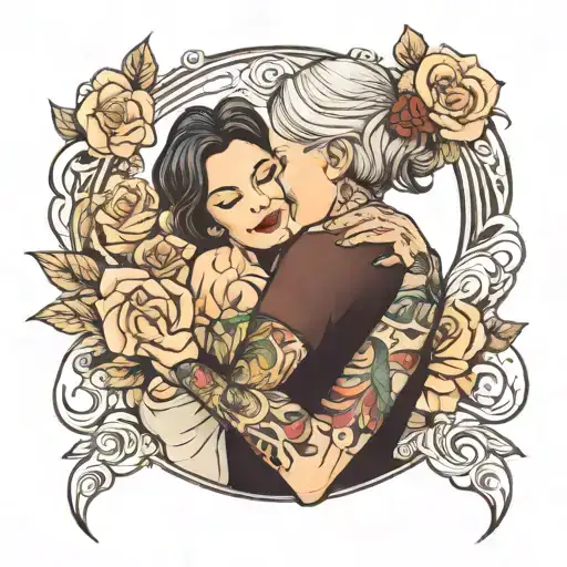 mom hugging tattoo design idea