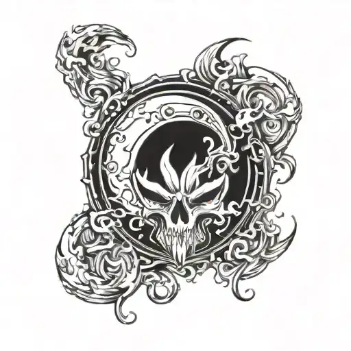 evil moon on fire tattoo design idea