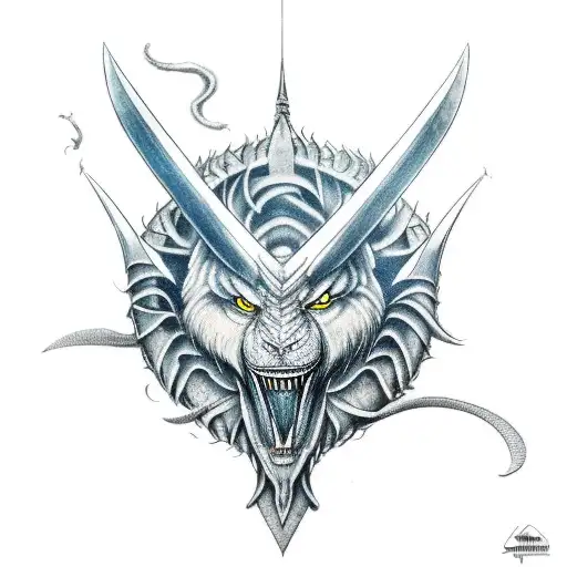 Shruikan from eragon with an ax in the background tattoo design idea