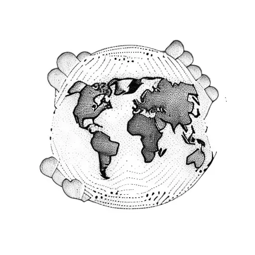 Heart-shaped globe with a dotted path connecting Canada, France, and Jamaica tattoo design idea