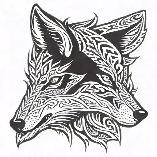 nordic angry Wolf head profile holding tattoo design idea