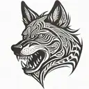 nordic  style agressive Wolf head profile and big teeth tattoo design idea