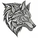 nordic  style agressive Wolf head profile and big teeth tattoo design idea