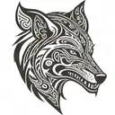 nordic  style agressive Wolf head profile and big teeth tattoo design idea