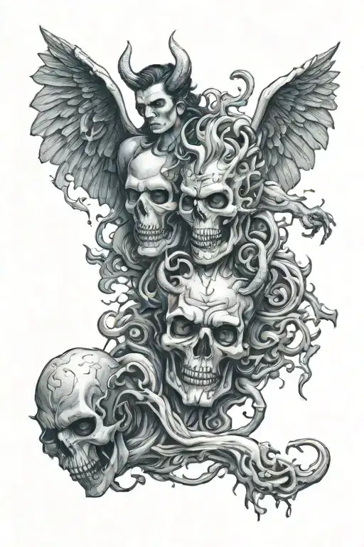 good time and bad times with devil and angel half demon tattoo design idea