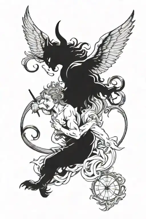 good time and bad times with devil and angel  tattoo design idea