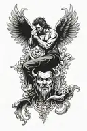 chest tattoo one side shoeing the good times and the other half shoeing bad times with angel and devil incorporated tattoo design idea