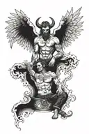 chest tattoo one side shoeing the good times and the other half shoeing bad times with angel and devil incorporated tattoo design idea