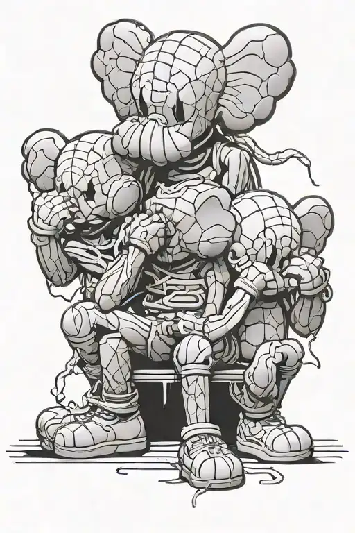 fear no evil see no evil speak no evil kaws statue tattoo design idea