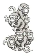 three wise monkeys with yoshi characters  tattoo design idea