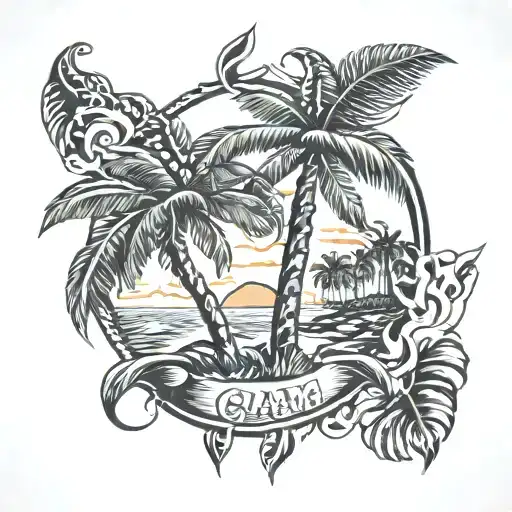 guam golf typhoon palm-tree  tattoo design idea