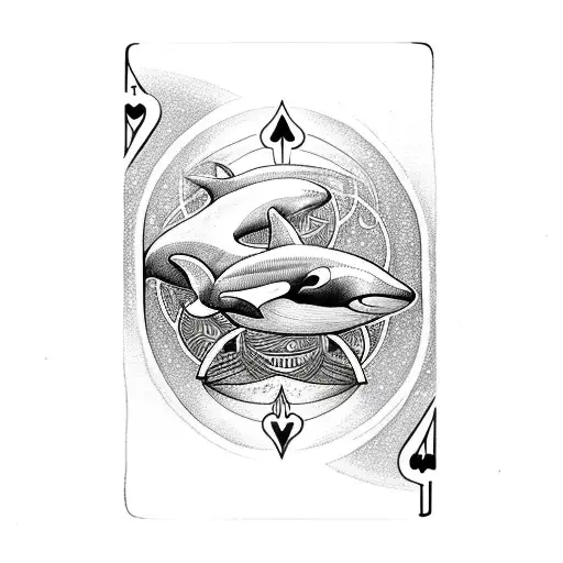 A mystical orca emerging from a deck of tarot cards tattoo design idea