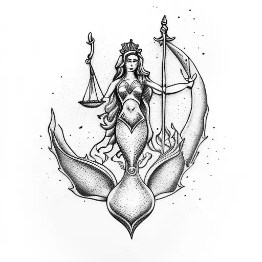 lady justice as mermaid tattoo design idea