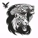 tiger and eagle half face side to side little up and down   tattoo design idea