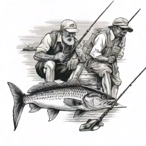 me and uncle fishing in goa  tattoo design idea
