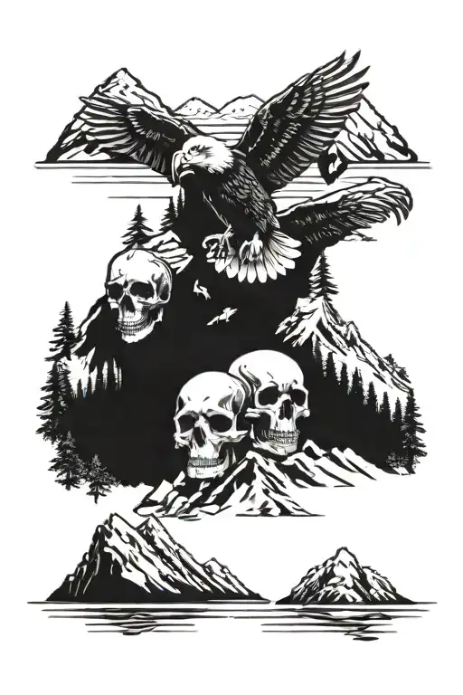 skulls, Eagle Scout, nature, mountains.  tattoo design idea