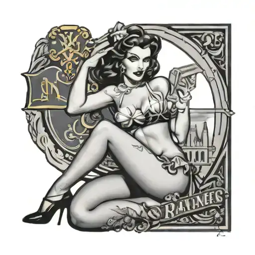 A seductive pin-up girl with a Notre Dame Fighting Irish logo tattoo tattoo design idea