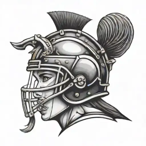 A fierce female warrior wearing a Notre Dame football helmet tattoo design idea