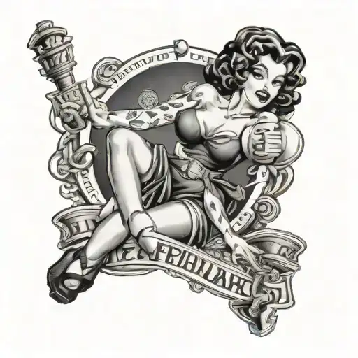 A seductive pin-up girl with a Notre Dame Fighting Irish logo tattoo tattoo design idea