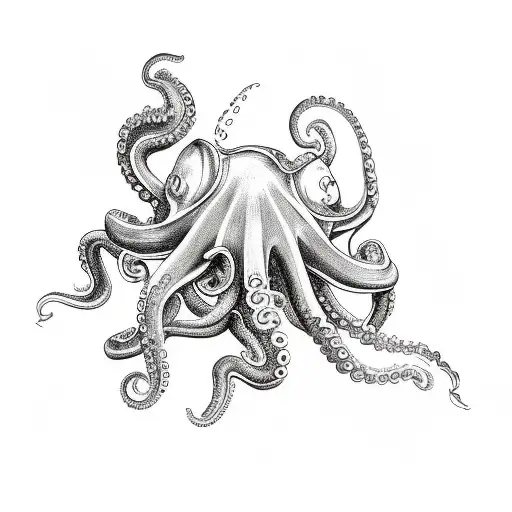 an octopus hiding in an old fashioned dive helmet with two sea horses hanging on a tentacle tattoo design idea