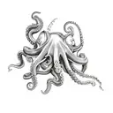 an octopus hiding in an old fashioned dive helmet with two sea horses hanging on a tentacle tattoo design idea