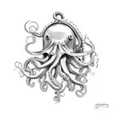 an octopus hiding in an old fashioned dive helmet with two sea horses hanging on a tentacle tattoo design idea