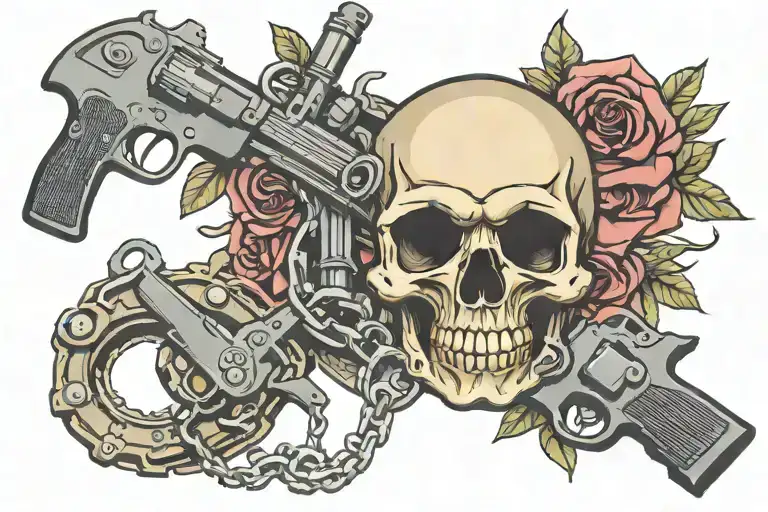 skull handcuffs gun badge incorporated tattoo design idea