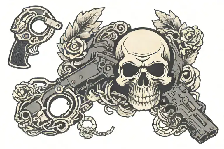skull handcuffs gun badge incorporated tattoo design idea