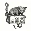 Single ethernet port on a server box with lights and a baby wombat holding the cable tattoo design idea