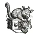 Single ethernet port on a server box with lights and a baby wombat holding the cable tattoo design idea