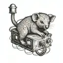 Single ethernet port on a server box with lights and a baby wombat holding the cable tattoo design idea